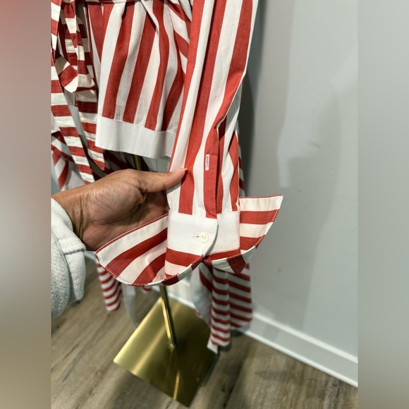 Palmer / Harding Red and White Size 4 Striped Asimetrical Long Sleeve Blouse - Picture 8 of 13